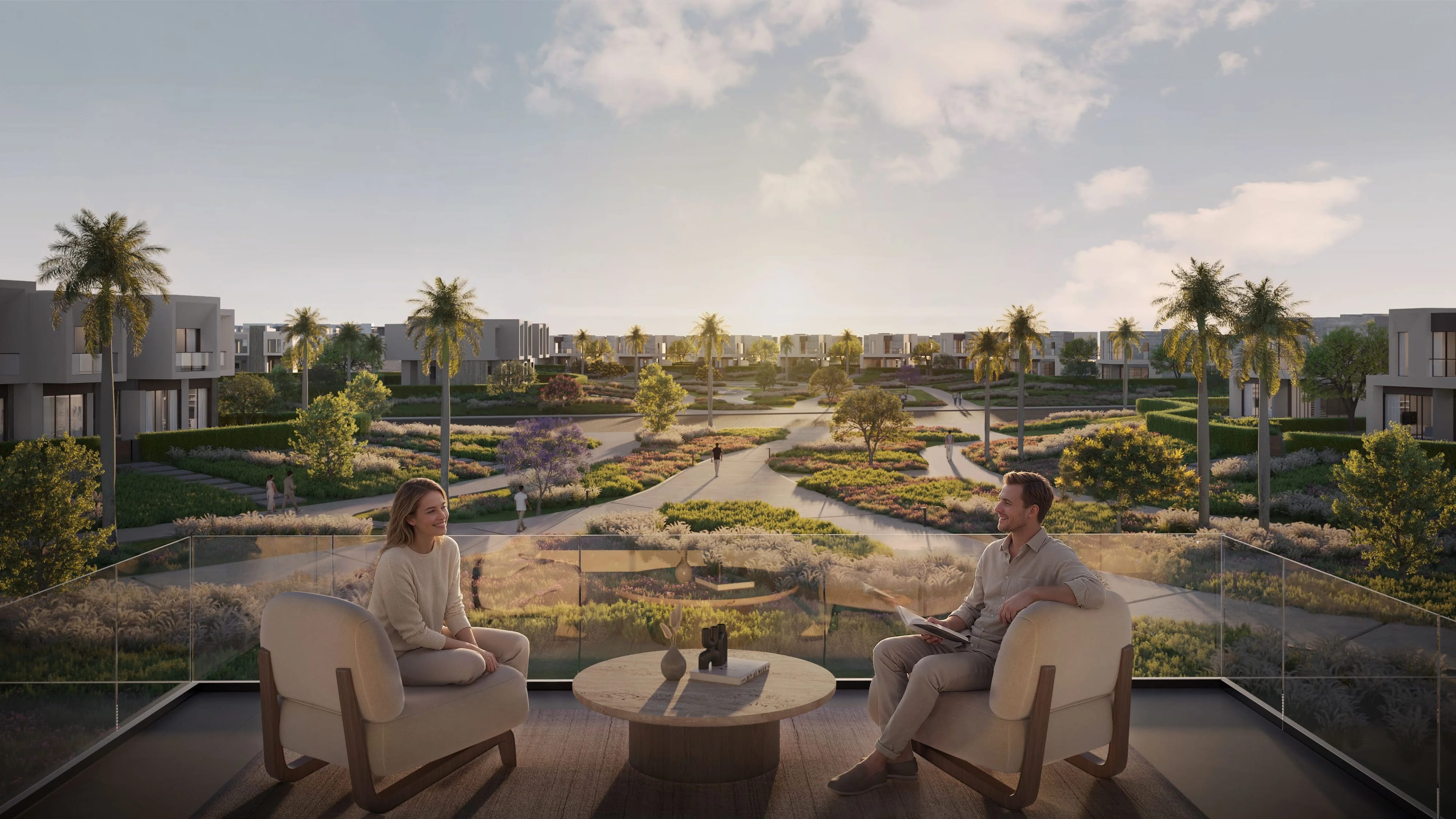 Wide green landscape and avenues at Solana West New Zayed.