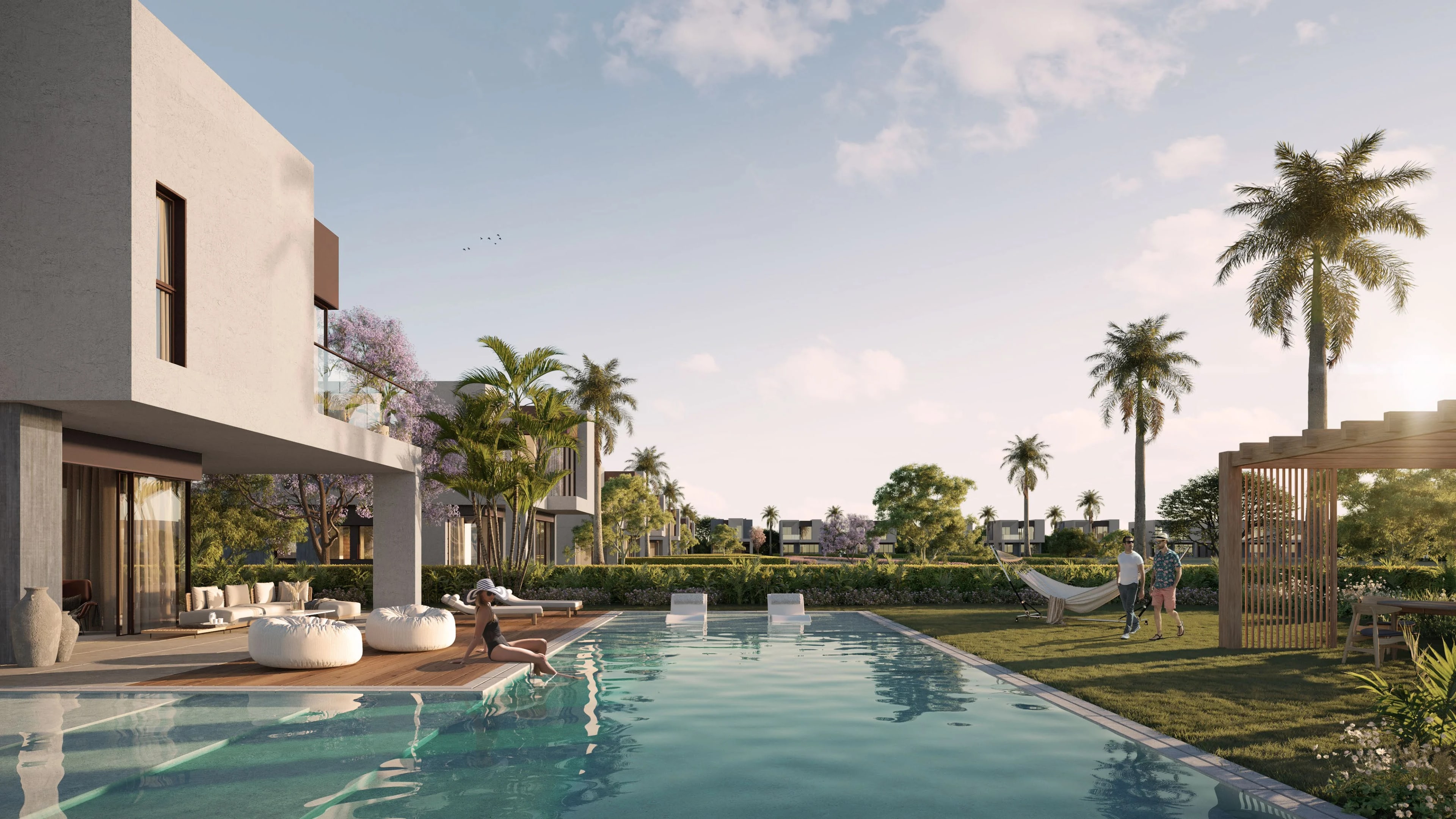 Clubhouse and pool amenity at Solana West New Zayed by ORA Developers Egypt.