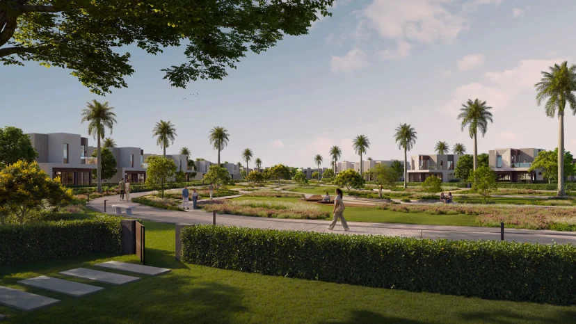 Strategic geography and dusk scale — Solana West New Zayed, West Cairo, master-planned context by ORA Developers Egypt.